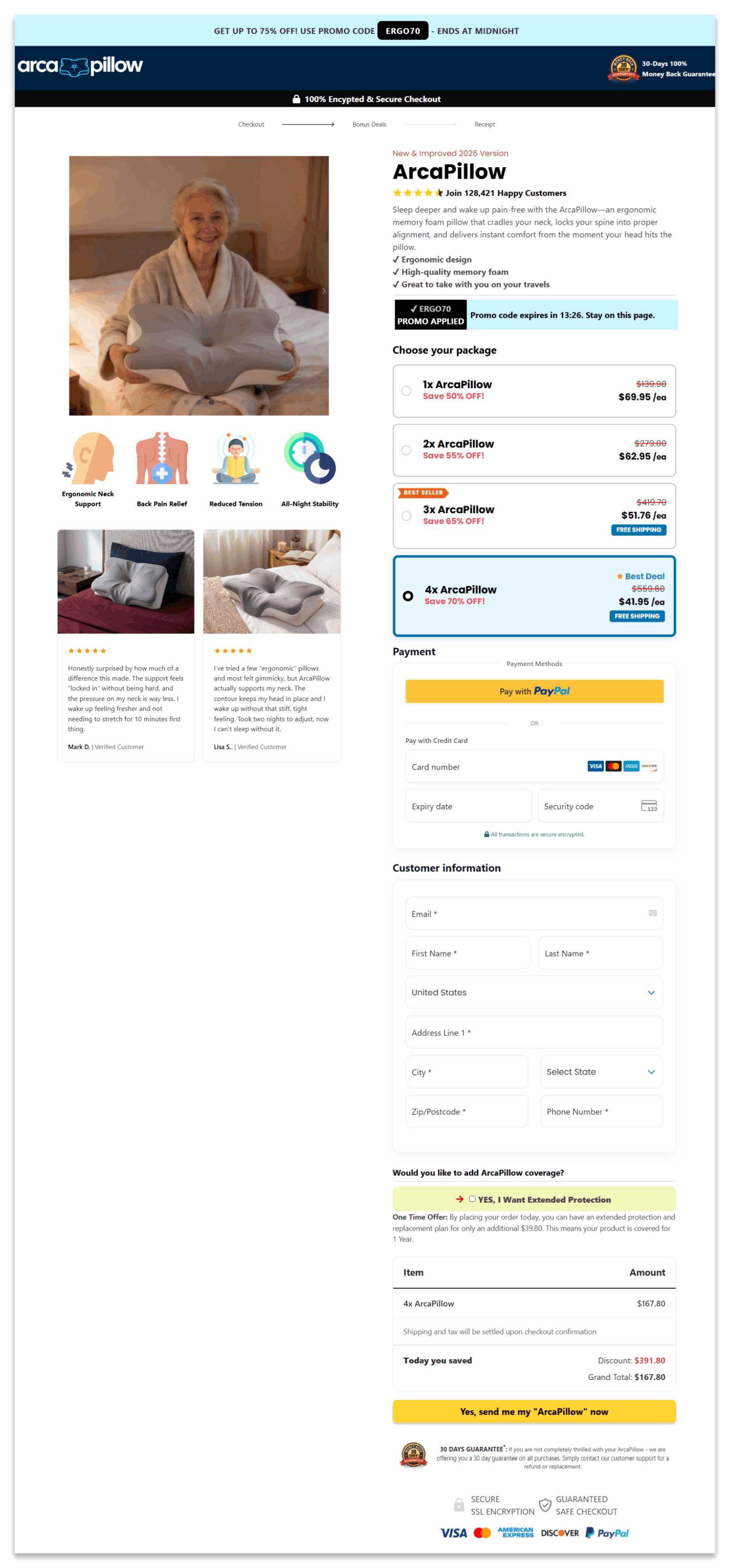 Arca Pillow secure checkout page