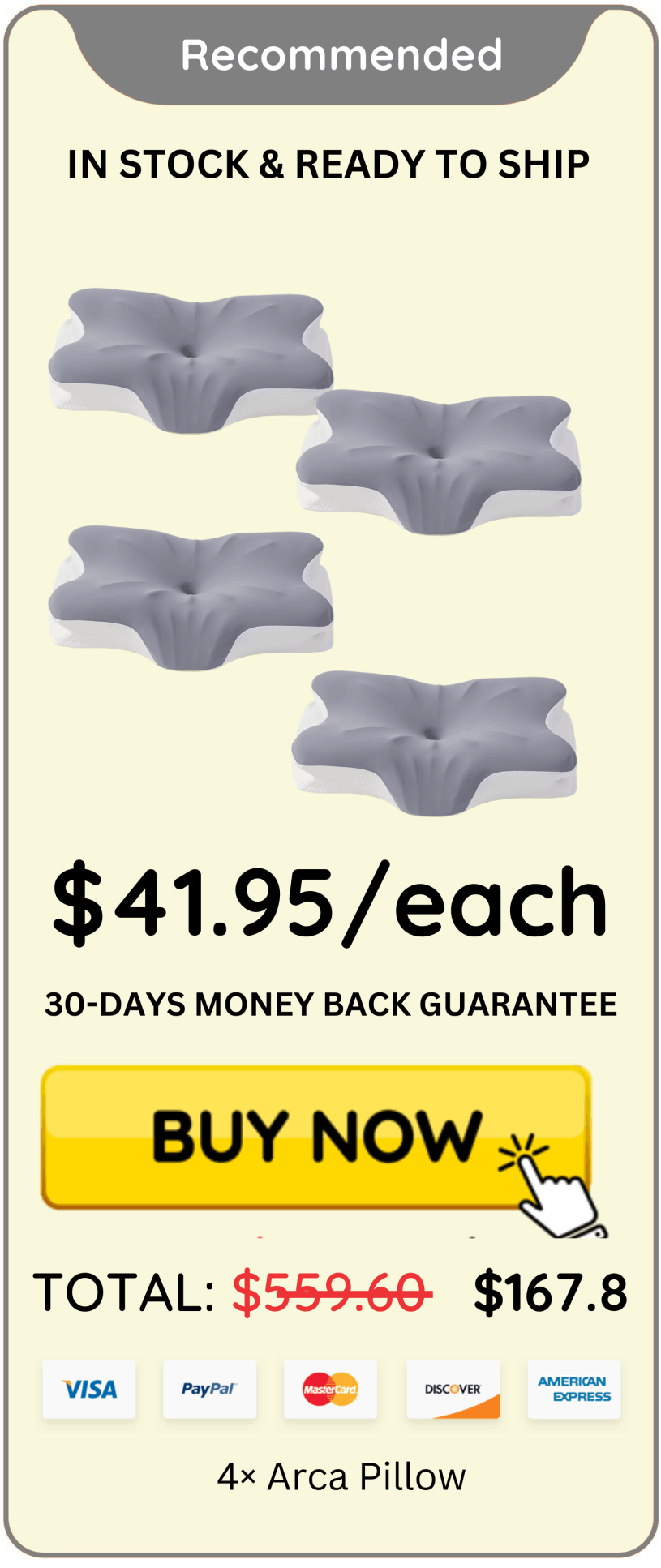 Arca Pillow offer package price 